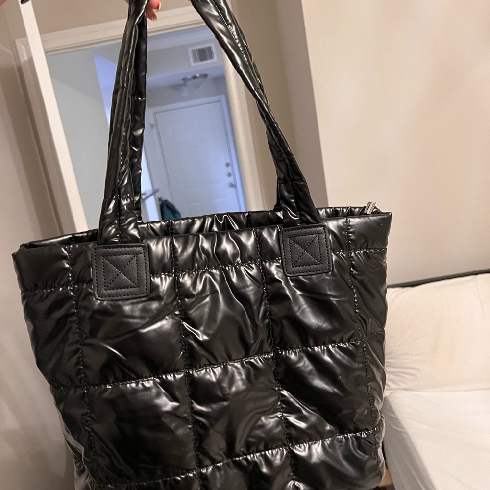 Black puffy tote bag